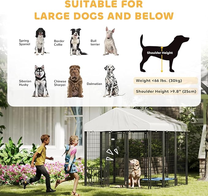 PawHut 6' x 6' x 6' Outdoor Dog Kennel, Welded Wire Dog Kennel Outside Run with 360° Rotating & 4 Level Adjustable Bowls, Waterproof & UV Resistant Cover, for S&M&L Breeds, Chickens, Ducks, Silver