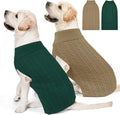2 Pack Dog Sweaters for Big Dogs Turtleneck Pullover Cable Knit Large Size Stretch Clothes Pitbull Labrador Bulldog Doberman Boy Girl Pets Winter Clothes (XL, Green & Brown)