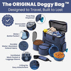 The Original Doggy Bag™ - Complete Dog Travel Bag for Supplies with 2 BPA-Free Travel Dog Bowls & 2 Pet Food Containers - Traveling Kit for Road Trips, Camping, Weekend Away or Doggy Gift - Navy