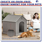 Dog House Outdoor Indoor, Plastic Small Dog House-Weatherproof & Insulated Design with Air Vents & Elevated Floor for Small to Medium Dogs, Easy Clean and Assemble (Grey)
