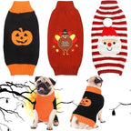 Sanwuta 3 Pieces Halloween Thanksgiving Christmas Dog Sweaters Sets Pumpkin Turkey Santa Puppy Dog Clothes Pet Knitwear for Dog Cat Pet Costume(Small)