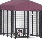 PawHut 8' x 4' x 6' Outdoor Dog Kennel, Welded Wire Dog Kennel Outside Run with 360° Rotating & 4 Level Adjustable Bowls, Waterproof & UV Resistant Cover, for S&M&L Breeds, Chickens, Ducks, Red