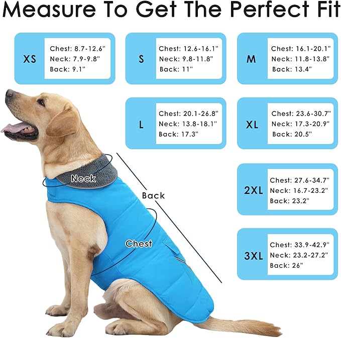 Dog Coat, Waterproof Dog Winter Jacket with Pocket, Reflective Adjustable Pet Snow Vest, Warm Cozy Fleece Sweater for Small Medium Extra Large Dogs - Sky Blue, S