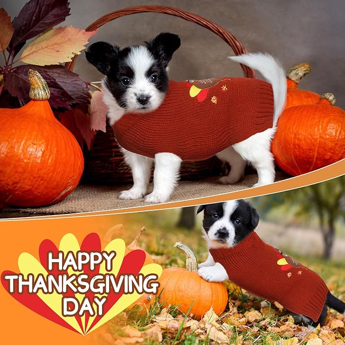 Sanwuta 3 Pieces Thanksgiving Christmas Dog Sweaters Sets Turkey Santa Snowman Puppy Dog Clothes Pet Knitwear for Puppy Doggie Cat Pet Costume(Medium)
