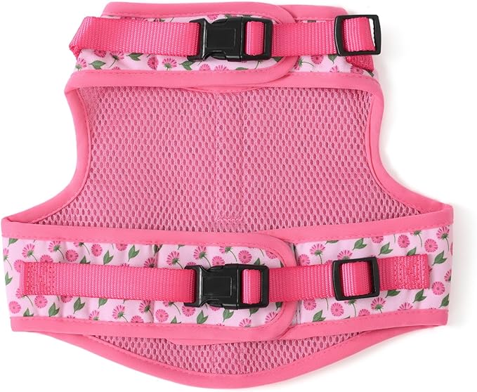 Mile High Life Dog Harness, Air Mesh Floral Vest Harness for 20 lbs Small Dogs & Cats, Easy Get on Adjustable Easy Closures Both Neck and Chest(Pink Flower, M Chest 18"-20")