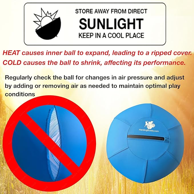 Herding Ball for Dogs - 25” Cover for Australian Shepard, Collie, Cattle & All Herding Dogs Over 27 Pounds - Heavy Duty Dual Layered Cover - Thick Anti-Burst Inner Ball - High Flow Foot Pump