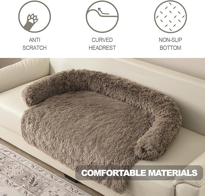 Calming Dogs/Cats Bed Mats, Dog Pad Washable Removable Couch Cover, Plush Long Fur Mat for Pets, Waterproof Lining, Perfect for Small, Medium and Large Dogs and Cats (Desert Brown, 59"x39")