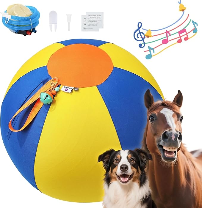 18‘’ Jingle Herding Ball for Dogs & Puppies with Bell, Dog Play Toy, Audible Herding Ball for Cattle Dog, Australian Shepherd, Thickened Oxford Cover, Pump, Patch Repair Kit (18inch)