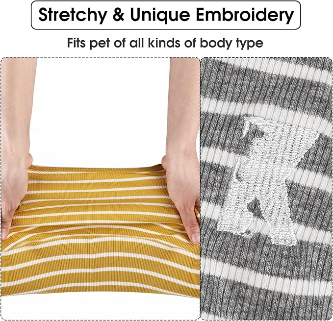 Koneseve Dog Shirt Vest Lightweight Stretchy Dog T-Shirts Soft Cool Shirts Sleeveless Stripe Vests Breathable Clothes for Puppy Kitty Cats Small Medium Large Dogs 2 Pack Yellow + Light Grey [ 3XL ]