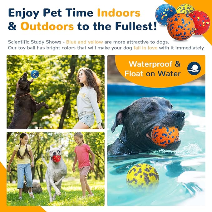 Petcare 4 Pack Dog Balls Indestructible Dog Toys for Aggressive Chewers Durable Tough Tennis Balls Toys for Medium Large Dogs Outdoor Outside Fetching Toys for Big Dogs Chew Ball