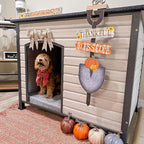 Dog House Outdoor Dog House for Small Medium Large Dogs, Natural Wood with Iron Frame, Waterproof Roof Raised Feet (43.3" L-White)