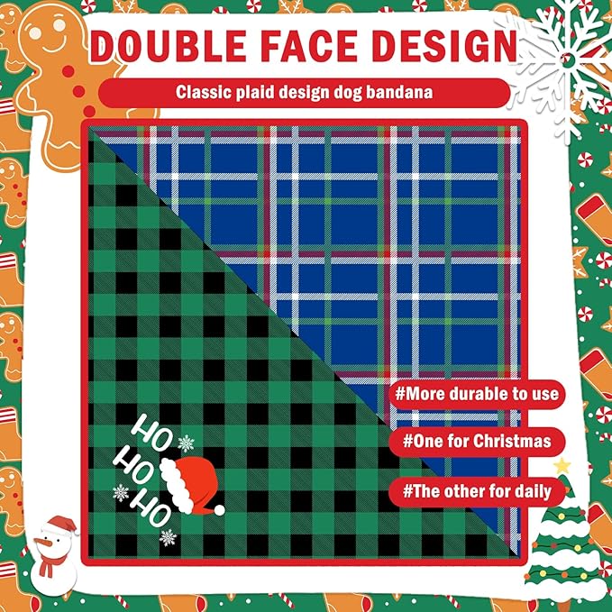 SCENEREAL Christmas Dog Bandanas 2 Pack, Puppy Snowman Xmas Triangle Bibs Handkerchief, Reversible Holiday Dog Bandana for Boy and Girl, Premium Pet Scarf for Small Medium Large Dogs XL
