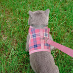PUPTECK Soft Mesh Cat Vest Harness and Leash Set Puppy Padded Pet Harnesses Escape Proof for Cats Small Dogs Rabbits Bunny, Plaid Pink, S