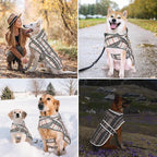 Dog Rain Coat for Large Dogs Waterproof Hooded Rain Jacket with Reflective Strips Leash Hole & Poncho Adjustable Fit (Plaid,XXL)