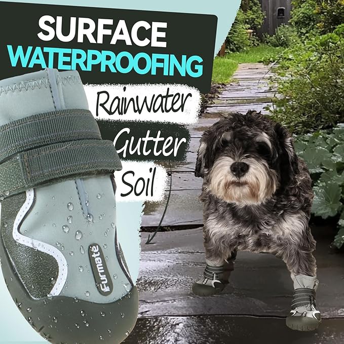 Dog Shoes for Large Small Medium Dogs,Dog Booties for Indoor Hardfloors Anti-Slip,Reflective Strip Waterproof Dog Boots & Paw Protectors for Outdoor Walking Hot Pavement,Winter Snow (Green-4)