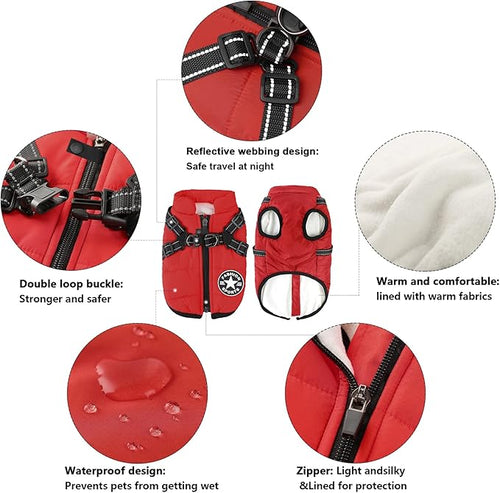 Aiboria Dog Jacket Coat Windproof Warm Pet Fleece Vest Dogs Sweater Padded Vest with Chest Strap Harness Red 4XL