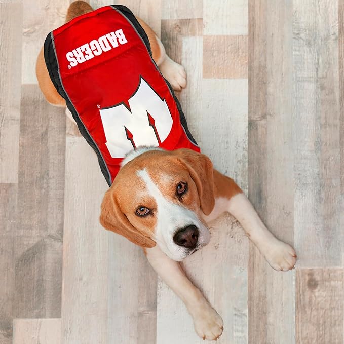 Pets First Collegiate Wisconsin Badgers Puffer Vest for Dogs & Cats. Size Medium. Warm, Cozy, and Waterproof Dog Coat, for Small and Large Dogs/Cats.
