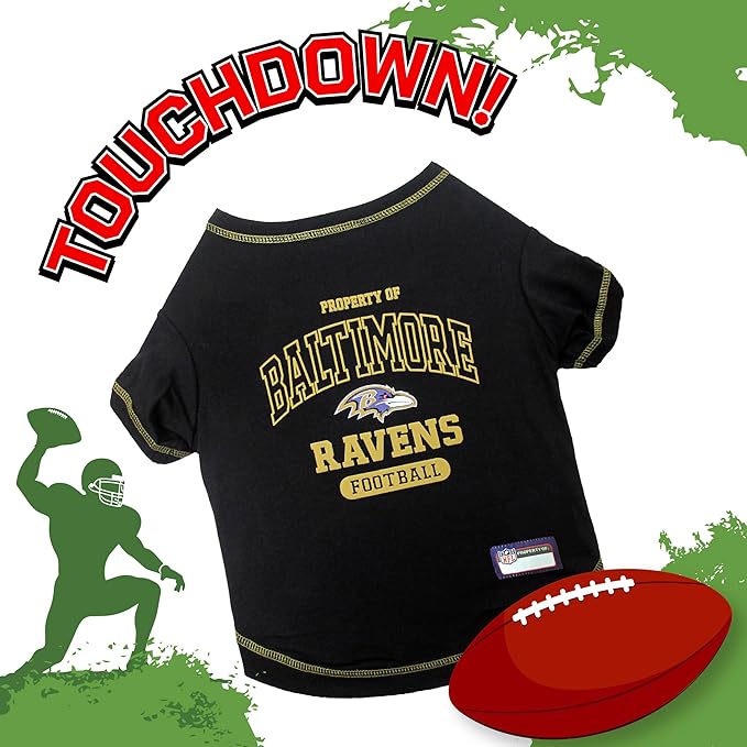 NFL Baltimore Ravens Dog T-shirt X-Large. - Licensed Shirt for Pets Team Colored with Team Logos- Premium Stretchable Materials for the comfort of your Dog & Cat