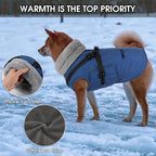 PETDSH Dog Coat Large, Built-in Harness Dog Jacket with Warm Fleece Lining, Waterproof Reflective Dogs Winter Coat, Pet Coats with Pocket and Trash Bags (Navy Blue, XXX-Large)