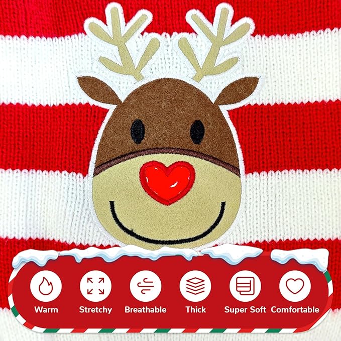 PETCARE Reindeer Christmas Dog Sweater Red Striped Cat Sweater Cartoon Elk Pet Vest Holiday Dog Clothes Puppy Sweaters for Small Medium Large Dogs Cats Fall Winter Outfits Xmas Dogs Costume,XX-Small