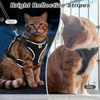 Kitten Cat Harness and Leash Set, Escape Proof Soft 4-Adjustable Cat Walking Vest Harness, Reflective Strips in Harness for Kitty Puppy Bunny Car Travel, with Car Seatbelt Leash (Black, S)