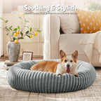 MIXJOY Dog Bed Medium Size Dogs, Washable Medium Dogs Bed with Removable Cover, Cozy Donut Dog Ded Fluffy Plush Faux Fur Pet Bed with Anti-Slip Bottom, 30"x30"x8", Grey