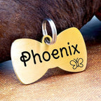 Ultra Joys Cat ID Tag Personalized Pet Tags, Durable Stainless Steel Small Pet Mini Dog Cat Tag Lightweight - Bowtie Tag in Gold