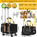 PAWZIDEA Expandable Pet Carrier with Wheels, 18"x11"x11" TSA Airline Approved Cat Carrier for 2 Cats Under Seat, Soft-Sided Dog Carrier for Small Dogs Rolling Travel Bag w/Telescopic Handle, ID Card