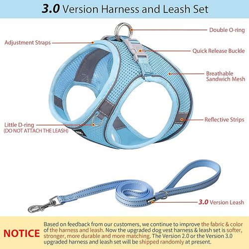 AIITLE Escape Proof Dog Harness - Step in Adjustable Dog Harness No Choke Over with Breathable Mesh and Quick-Release Buckle for Summer- Outdoor Walking, Camping for Medium Dogs Pure Blue XL