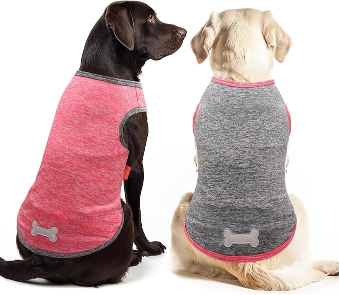 KYEESE 2 Pack Dog Shirts Quick Dry Soft Stretchy Dog T-Shirts with Reflective Label Tank Top Sleeveless Vest Sun Protection Pet Clothes for Medium Dogs, Coral Red+Grey, 2XL