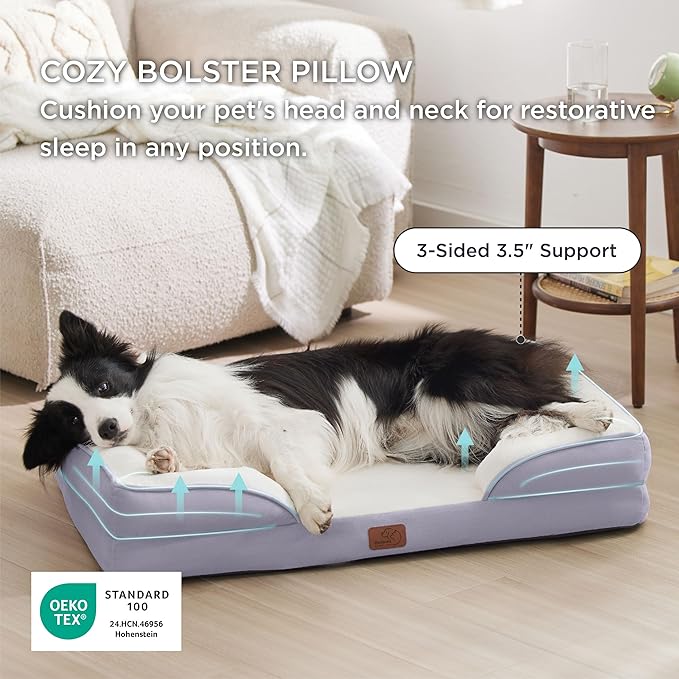 Bedsure Orthopedic Dog Beds Large Sized Dog - Washable Large Dog Cat Bed Waterproof, Comfort Dogs Couch Sofa with Washable Removable Cover, Pet Bed with Nonskid Bottom, Lavender, 35"