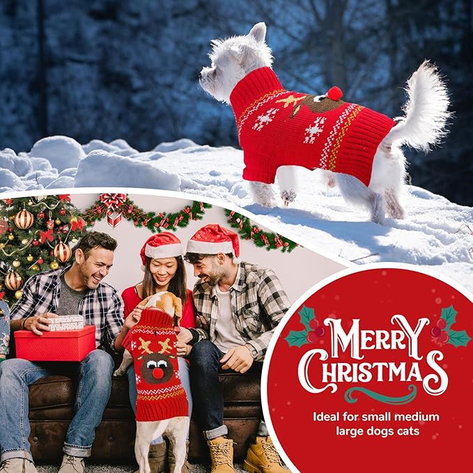 PETCARE Dog Christmas Sweater Red Ugly Funny Cute Cartoon Reindeer Cat Sweaters Jumper Holiday Dog Clothes Puppy Sweaters for Small Medium Large Dogs Fall Winter Outfits Xmas Dogs Costume,XX-Large