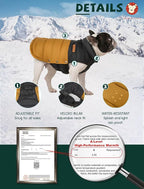SPACE LION Dog Puffer Jacket, Down Winter Coat, Durable Outdoor Coat for Cold and Windy Conditions, Waterproof, Lightweight Jacket, Adjustable Fit for Small, Medium, Large Dogs(BlackKhaki,20/XL)