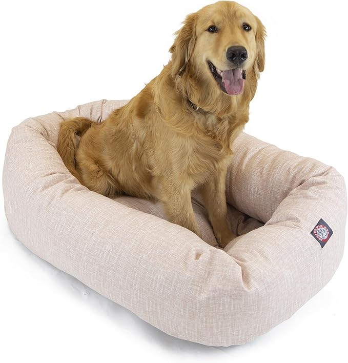 Majestic Pet 32-Inch Bagel Calming Dog Bed - Washable, Cozy Soft Round Bed With Spine Support - Fluffy Donut Pet Bed 32x23x7 Inches for Medium Dogs - Pink