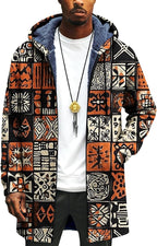 Mens Long Cardigan Hoodies Full Zip Fleece Lined Jackets Fashion Knitted Color Block Hooded Coat with Pockets