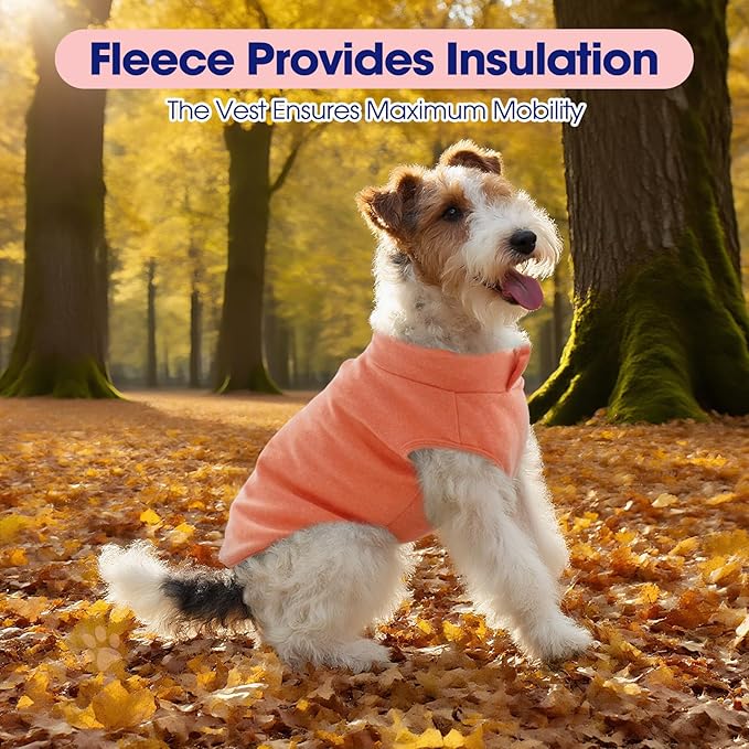 FUAMEY Dog Fleece Vest for Small Dogs,Warm Stretchy Dog Sweatshirts Pullover with Leash Hole Dogs Sweater Soft Pet Turtleneck Cozy Pet Vest Lightweight Sleeveless Orange S