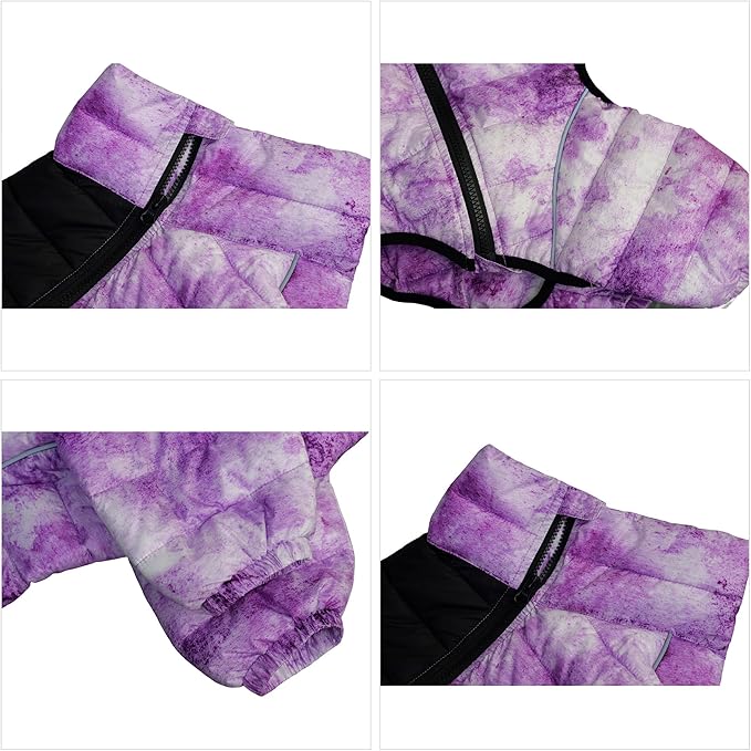 lovelonglong Dog Coat Dog Warm Jacket, 4 Legs Covered Waterproof Windproof Reflective Warm Dog Vest, Zippered Adjustable Outdoor Dog Snow Jacket for Small Medium Large Dogs micai-Purple M