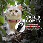 Leather Cat Collar with Bell and Safety Elastic Strap Breakaway Alternative for Small & Large Kittens, Stylish Pet Leather Collar for Boy, Girl Cats with Metal Buckle & QR ID Tag (Pink)