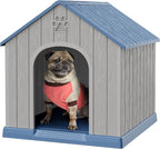 Dog House Outdoor Indoor, Plastic Small Dog House-Weatherproof & Insulated Design with Air Vents & Elevated Floor for Small to Medium Dogs, Easy Clean and Assemble (Blue)