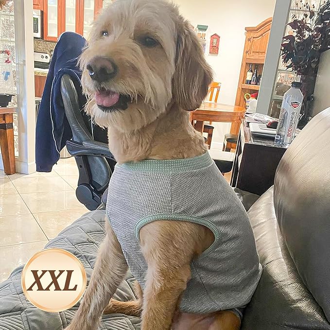 KYEESE 2Pack Waffle Dog Shirts for Small Dogs Stretchy T-Shirts Lightweight Tank Top Sleeveless Striped Shirt Vest Breathable Cat Shirt, XX-Large, Orange+Striped