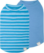 KYEESE 2Pack Waffle Dog Shirts for Small Dogs Stretchy T-Shirts Lightweight Tank Top Sleeveless Striped Vest Breathable Pet Tee, X-Large, Blue+Striped