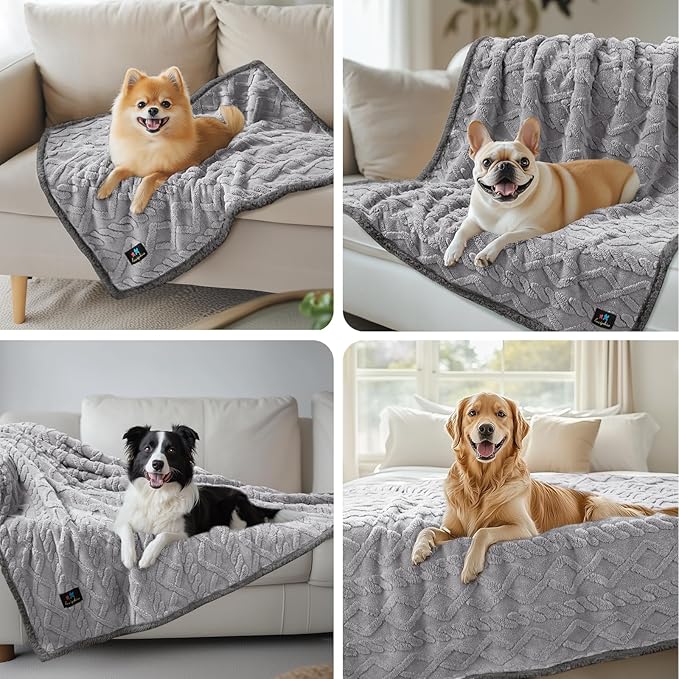 Waterproof Pet Blanket, Liquid Pee Proof Dog Blanket for Sofa Bed Couch, Reversible Sherpa Fleece Furniture Protector Cover for Small Medium Large Dogs Cats, Light Grey Queen Size（90" x 82"）