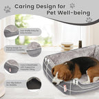 Miguel Faux Linen Dog Bed with Removable Cushion Pillow for Medium Small Dogs, Washable Pet Bed with Side Easy to Wash Puppy Bed, Rectangle Cat Bed for Indoor Cat with Anti-Slip Bottom, Gray 35 Inch