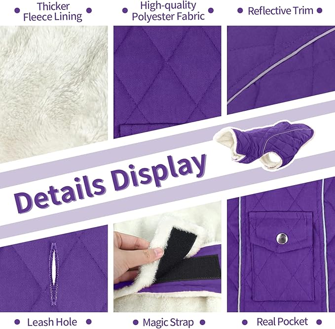 Malier Dog Winter Coat, Windproof Dog Cold Weather Coats with Real Pocket, Winter Extra Warm Pet Coat Fleece Jacket Reflective Clothes for Small Medium Large Dogs and Puppy (Purple, XX-Large)