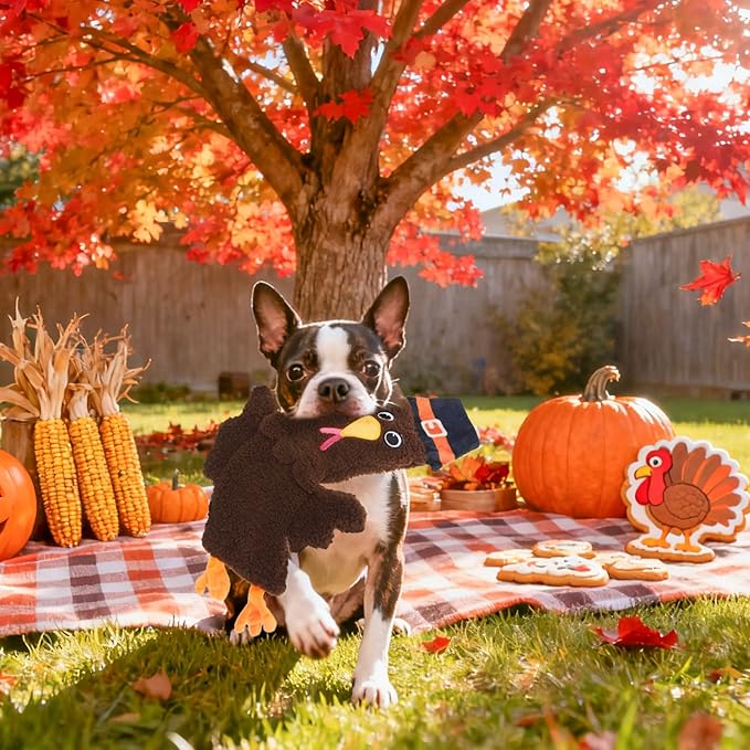 SCENEREAL Halloween Thanksgiving Stuffless Dog Squeaky Toys - 3 Pack Interactive Puppy Crinkle Plush Chew Toys for Small Medium Large Dogs Boys Girls