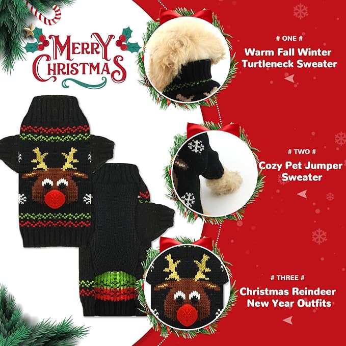PETCARE Dog Christmas Sweater Black Ugly Funny Cute Cartoon Reindeer Cat Sweaters Jumper Holiday Dog Clothes Puppy Sweaters for Small Medium Large Dogs Fall Winter Outfits Xmas Dogs Costume,Medium