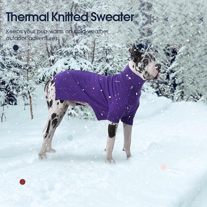 IECOii XXL Dog Sweater,Thermal Knit Big Dog Sweater with Sleeve,Pet Turtleneck Doggy Sweatshirt for Extra Large Dogs Boy Girl,Stretchy Large Dogs Cold Weather Outfit Pitbull Clothes,(Purple,XXL)