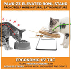 Elevated Cat Bowl Stand for Food and Water – Anti-Vomit Raised Feeding Station with Tilted Stand – Removable Stainless Steel Bowls, Anti Slip Bamboo Base, Dishes for Cats, Kitten, Small Dogs & Puppies