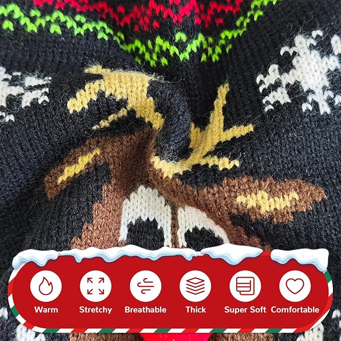 PETCARE Dog Christmas Sweater Black Ugly Funny Cute Cartoon Reindeer Cat Sweaters Jumper Holiday Dog Clothes Puppy Sweaters for Small Medium Large Dogs Fall Winter Outfits Xmas Dogs Costume,XX-Small