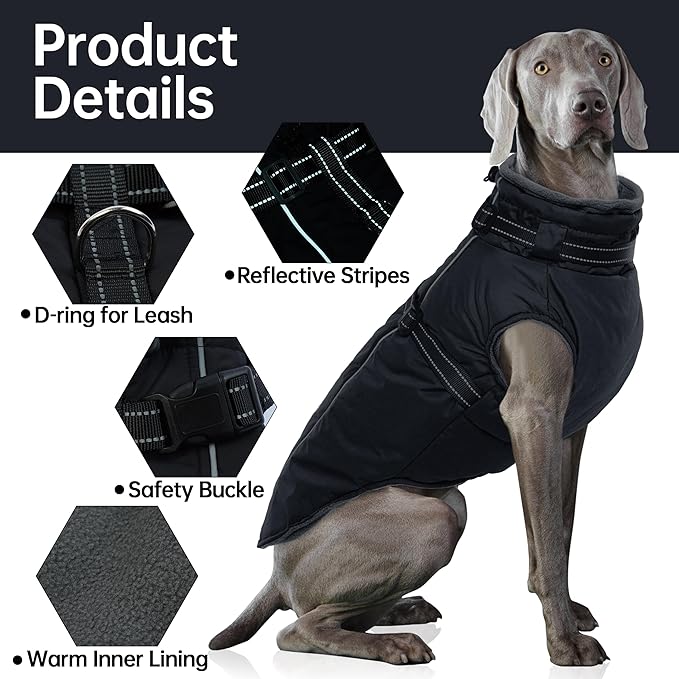 PUMYPOREITY Winter Fleece Coat for Small Dogs, Reflective Dog Jacket with Harness Built in, Waterproof Warm Coat for Dogs, Cold Weather Coats for Outdoor, Therma Windproof Pet Snowsuit, Black,XS